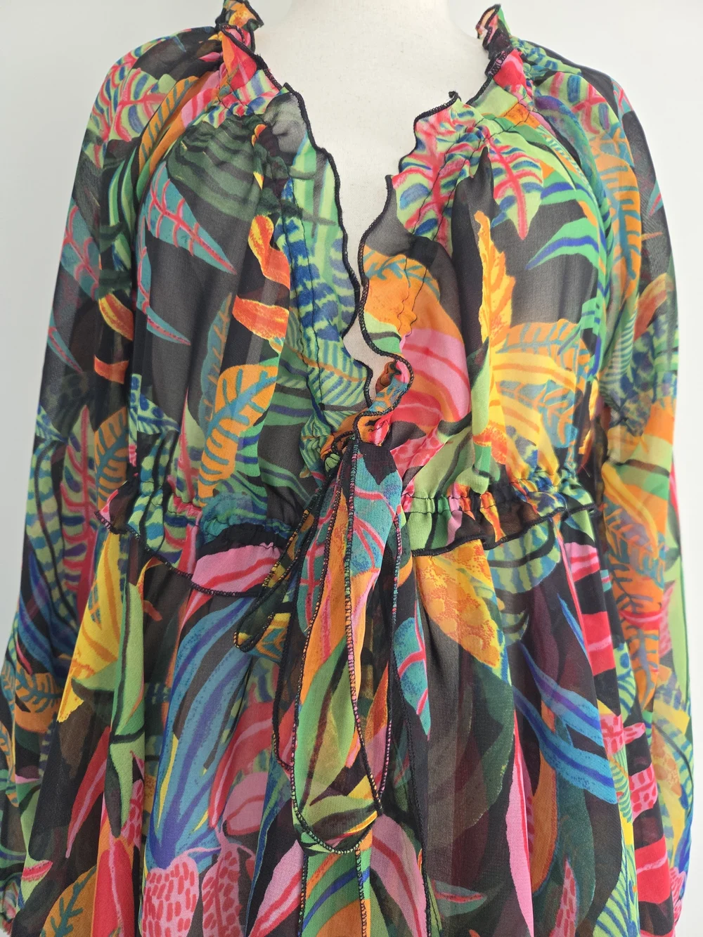 Live 4 Truth Black Multicolor Tropical Leaf Cover-Up - Size 2X